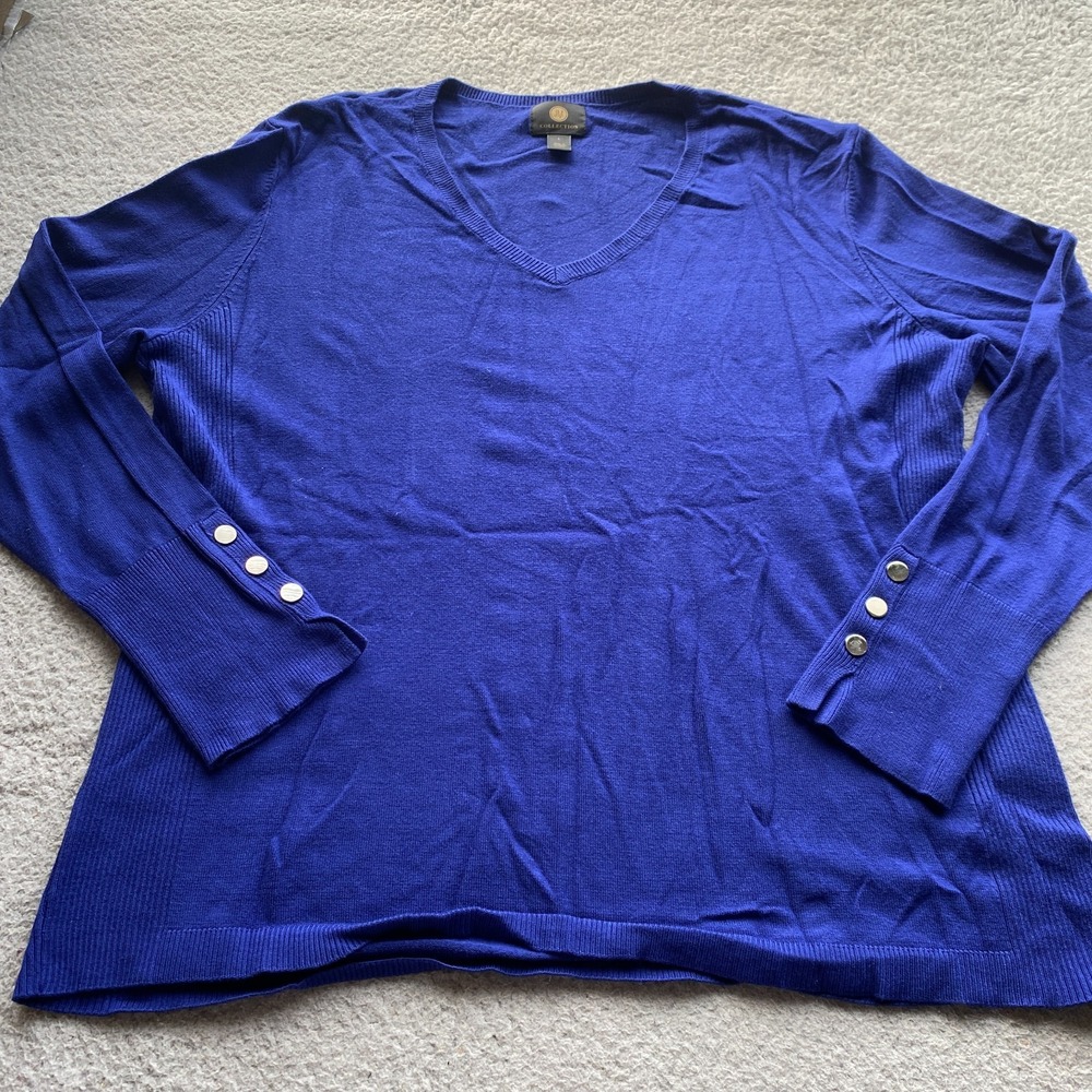 JM Collection Long Sleeve Sweater‎ Navy Women's Size Large Pullover V-Neck Solid